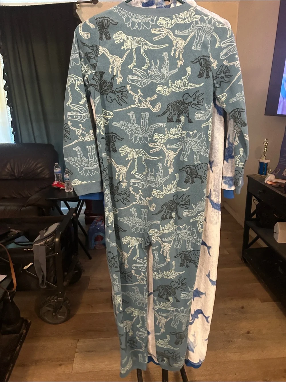 Carter's Green Dinosaur Skeleton Print Zip-Front Pajama One-Piece